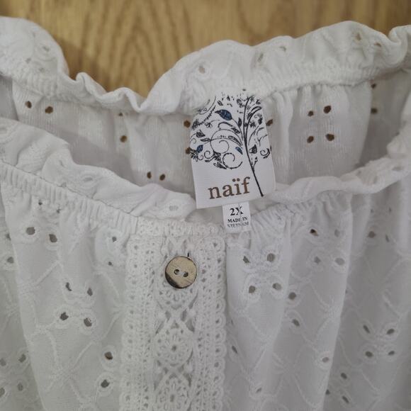 Anthropologie Naif Romantic Feminine Off The Shoulder Eyelet Top White Size 2X - Picture 5 of 7